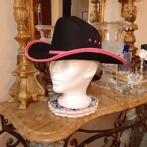 SUMMIT HATS, Blk & Pink, Vented, Felt, Cowgirl Hat, Cattleman Style,  Size Med
